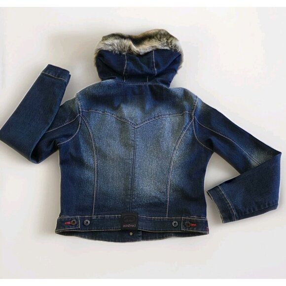 Vtg Ecko Red Jacket Women 14 Denim Faux Fur Hood No Pockets Lined Y2K Runs Small - Picture 16 of 16